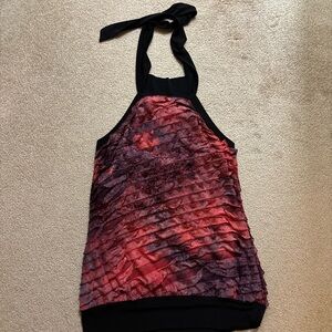 Studio Y Red and Black Ruffled Halter Top